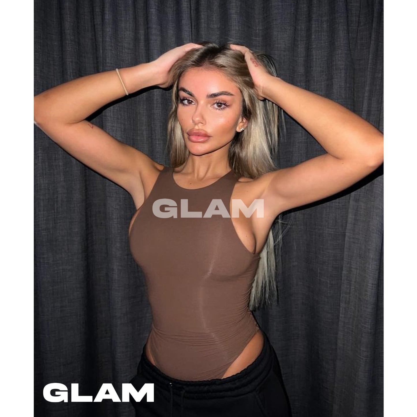 Short Sleeveless Bodysuit - Brown